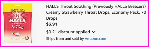 Halls Throat Drops Checkout Screen