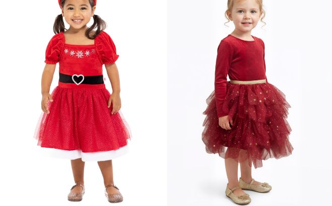 Holiday Time Toddler Girls Cosplay Santa Tutu Dress and Dreaming of Lucy Toddler Girls Velvet Glitter Tutu Dress
