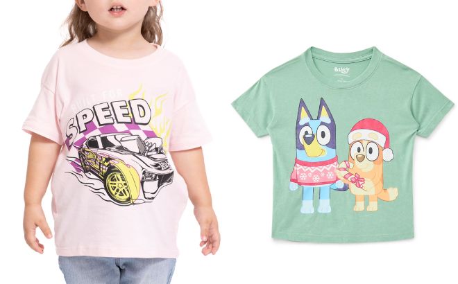 Hot Wheels Toddlers Graphic Tee and Bluey Unisex Toddler Holiday Graphic Tee