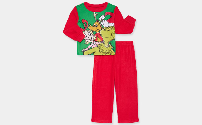 How The Grinch Stole Christmas Toddler 2 Piece Pajama Set on a Light Gray Background