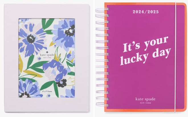 Kate Spade Outlet Festival Floral Leatherette Picture Frame and Its Your Lucky Day 2024 25 17 month Large Planner
