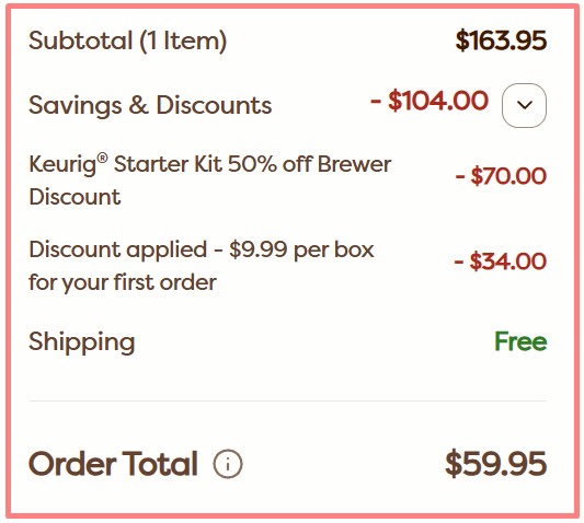 Keurig Starter Kit Checkout Screenshot Keurig Starter Kit Checkout Screenshot