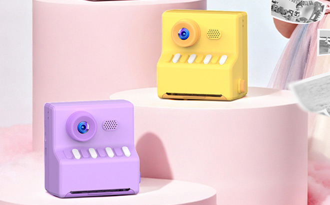 Kids Instant Print Cameras in Orange and Purple Colors