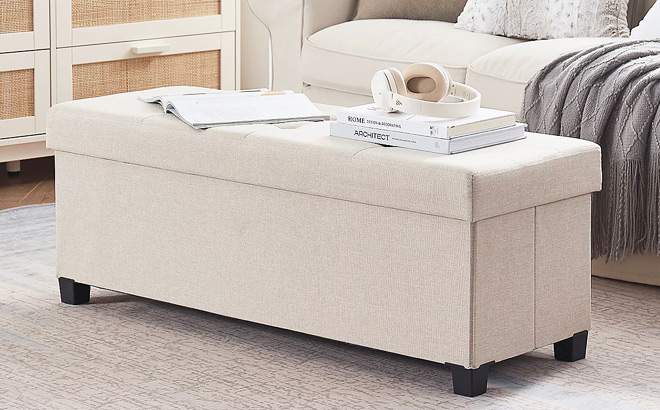 Large Collapsible Storage Ottoman with Legs Large Collapsible Storage Ottoman with Legs