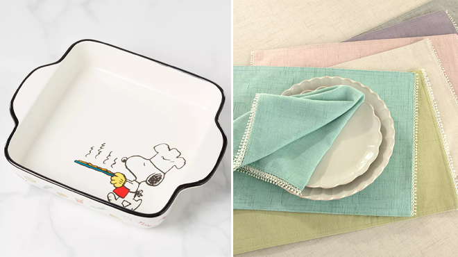 Lenox Chef Snoopy Square Stoneware Baker and Lenox French Perle Placemat Lenox Chef Snoopy Square Stoneware Baker and Lenox French Perle Placemat
