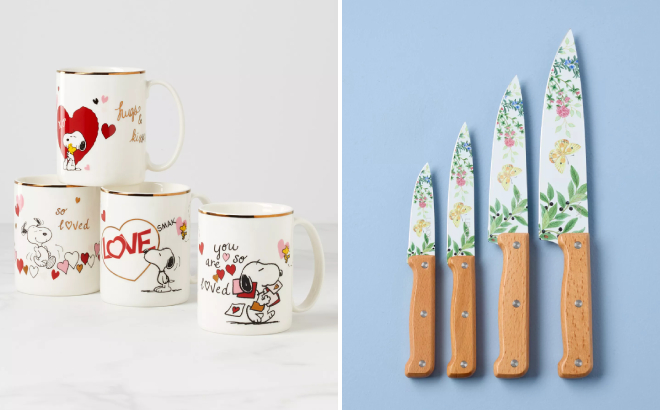 Lenox Snoopy Valentines Assorted Day Mugs 4 Piece Set bd Butterfly Meadow Herb 4 Piece Cutlery Set