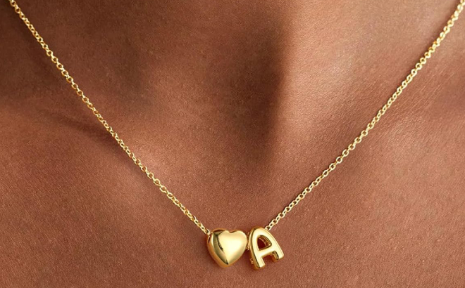 M Mooham 14K Gold Plated Heart Initial Necklace