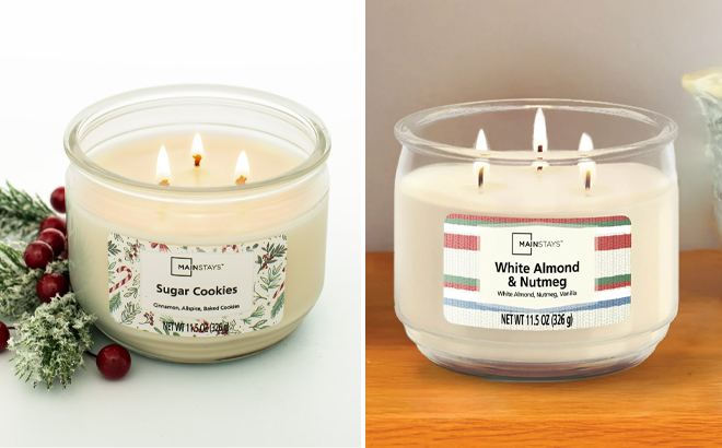 Mainstays Sugar Cookies Scented 3 Wick Glass Jar Candle and Mainstays White Almond Nutmeg Scented 3 Wick Glass Jar Candle Mainstays Sugar Cookies Scented 3 Wick Glass Jar Candle and Mainstays White Almond Nutmeg Scented 3 Wick Glass Jar Candle