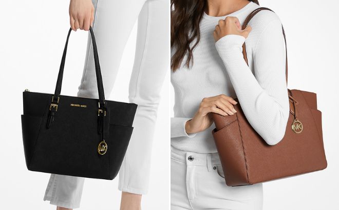 Michael Kors Outlet Charlotte Large Saffiano Leather Top Zip Tote Bag and Marilyn Medium Saffiano Leather Tote Bag