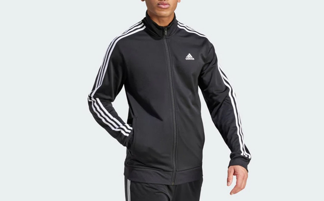 Model Wearing Adidas 3 Stripe Mens Jacket