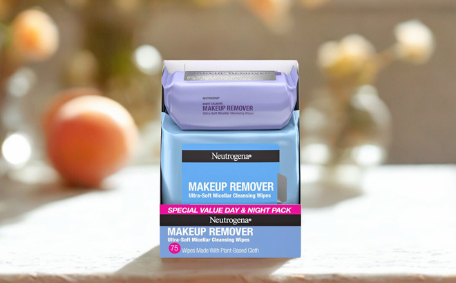 Neutrogena 75 Count Makeup Remover Wipes on a Table