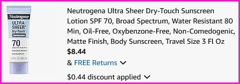 Neutrogena SPF 70 Sunscreen Checkout Screen