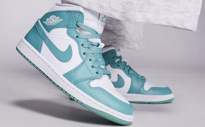 Nike Air Jordan 1 Mid Shoes in White and Teal Color Nike Air Jordan 1 Mid Shoes in White and Teal Color