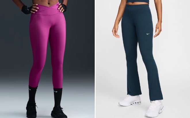 Nike One Wrap Womens High Waisted Leggings and Nike Sportswear Chill Knit Womens Tight Mini Rib Flared Leggings