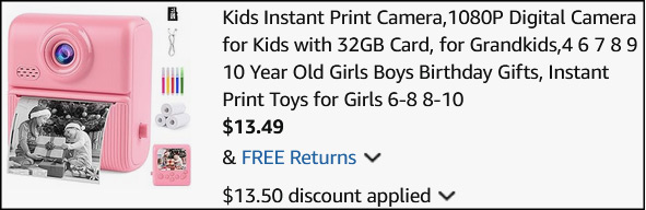 Nisumkey Kids Instant Print Camera Checkout