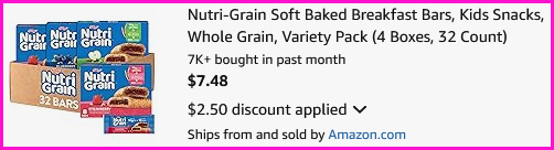 Nutri Grain Soft Baked Breakfast Bars Checkout Screen