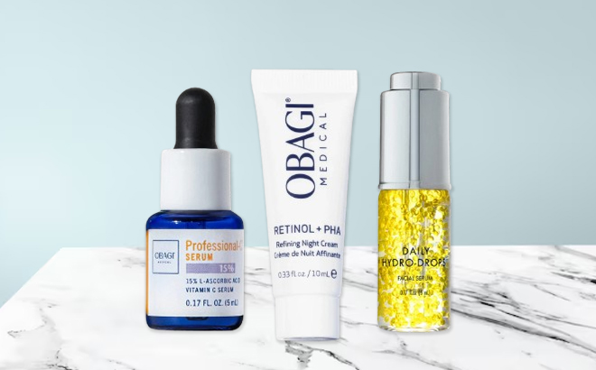 Obagi Glow On The Go Mini Set on a Table Obagi Glow On The Go Mini Set on a Table