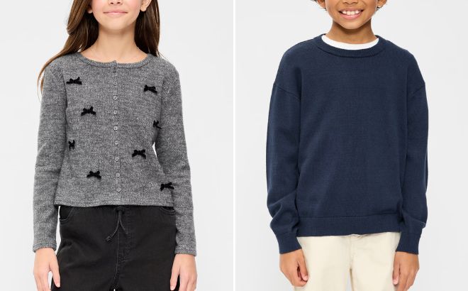 Old Navy CozePlush Girls Cardigan Sweater and Boys Crew Neck Sweater Old Navy CozePlush Girls Cardigan Sweater and Boys Crew Neck Sweater