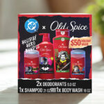 Old Spice Deodorant Body Wash Shampoo Holiday DC Batman Gift Set on a Table