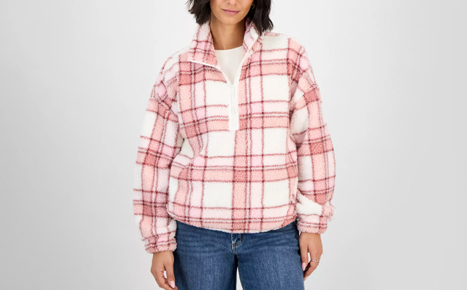 Planet Heart Juniors Printed Quarter Zip Sherpa Jacket