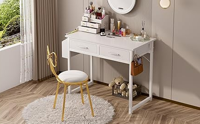 Small Vanity Desk with Fabric Drawers Small Vanity Desk with Fabric Drawers