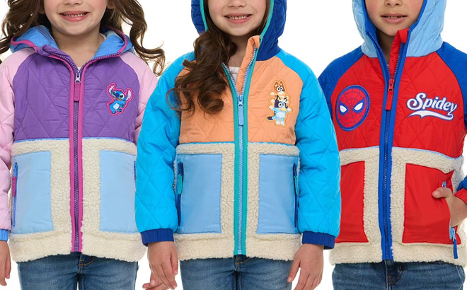 Stitch Bluey and Spiderman Character Toddler Fleece Jackets