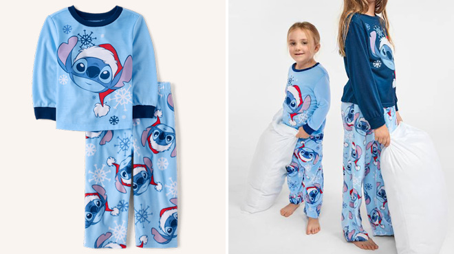Stitch Santa Hat Baby And Toddler Matching Family Pajamas