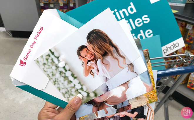 Tina Holding 4x6 Photo Prints at Walgreens Store