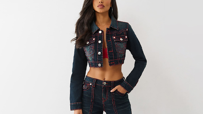 True Religion Womens Crop Mini Big T Jacket