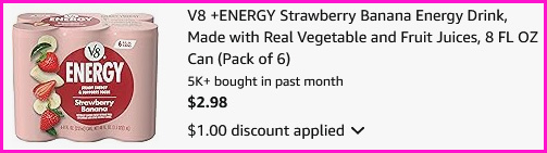 V8 Energy Diet Strawberry Banana Drink Checkout Screen