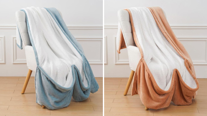 Warm Cozy Plush and Sherpa Throws with Foot Pocket