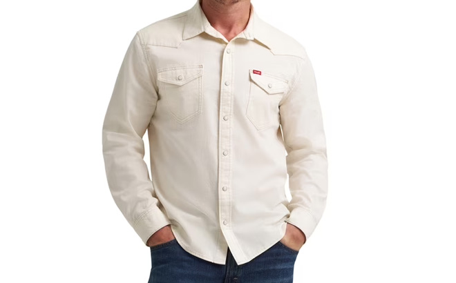 Wrangler Mens Slim Fit Long Sleeve Woven Twill Denim Shirt
