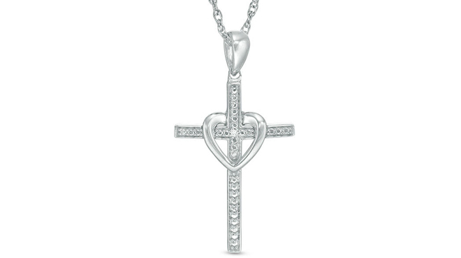 Zales Diamond Accent Cross with Heart Pendant in Sterling Silver