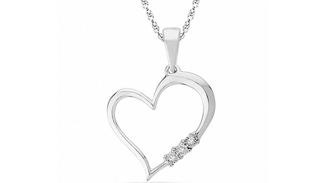 Zales Diamond Accent Trio Tilted Heart Pendant in Sterling Silver Zales Diamond Accent Trio Tilted Heart Pendant in Sterling Silver