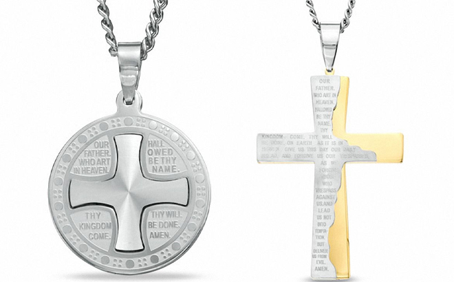Zales Mens Lords Prayer Round Cross Pendant and Mens Lords Prayer Cross Pendant
