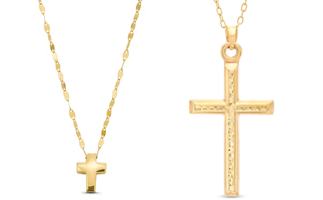 Zales Polished Cross Pendant in Solid 10K Gold and Diamond Cut Cross Pendant in 10K Gold