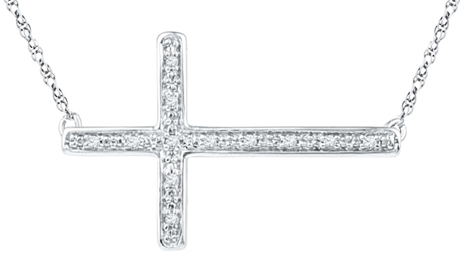 Zales Sterling Silver Diamond Sideways Cross Pendant Zales Sterling Silver Diamond Sideways Cross Pendant