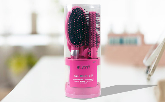 5 Piece Hair Brush Set on a Table
