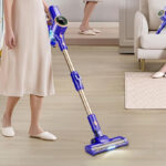 A Person Using the Bendable Wand Stick Vacuum Cleaners with LED Touch Screen