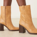 A Person Wearing Asos Design Ruby Pull on Block Heeled Ankle Boots