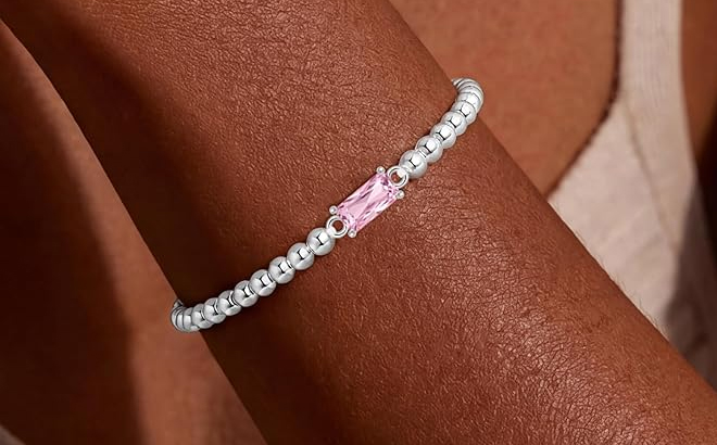 A Person Wearing the Silver Plated Dainty Birthstone Bracelet