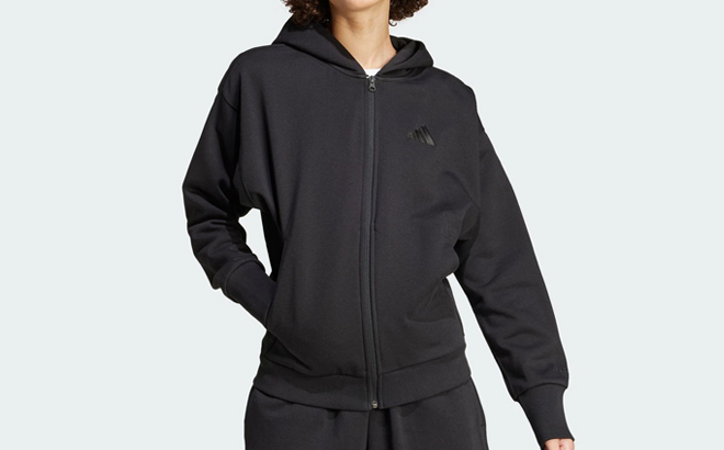 A Woman Wearing Adidas ALL SZN Fleece Full Zip Hoodie