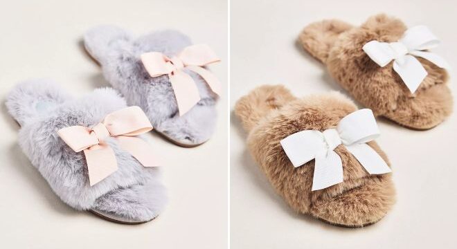 Anthropologie Maeve Faux Fur Open Toe Bow Slippers Anthropologie Maeve Faux Fur Open Toe Bow Slippers