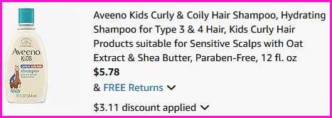 Aveeno Kids Shampoo Checkout Screen