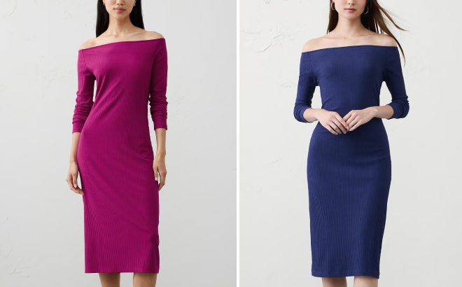 Banana Republic Factory Off The Shoulder Ribbed Midi Dress