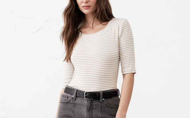 Banana Republic Factory Ribbed Elbow Sleeve T Shirt