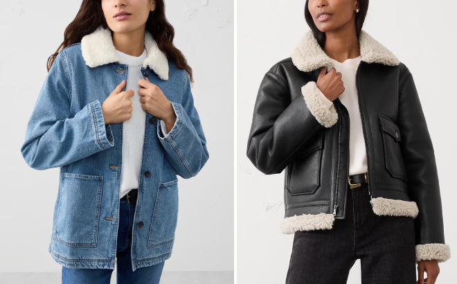 Banana Republic Factory Sherpa Collar Denim Jacket and Leather Bomber Jacket