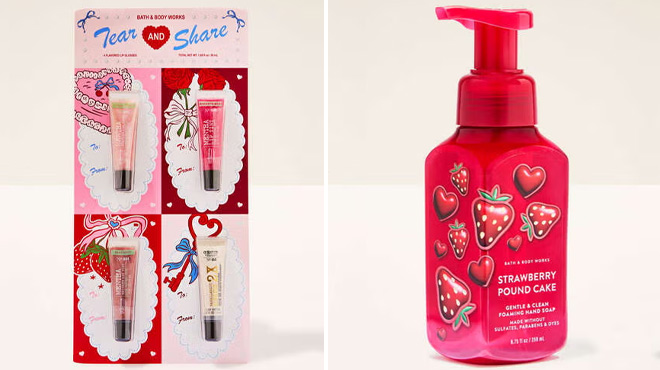 Bath Body Works Valentines Day Tear Away Lip Gloss and Strawberry Pound Cake Hand Soap Bath Body Works Valentines Day Tear Away Lip Gloss and Strawberry Pound Cake Hand Soap