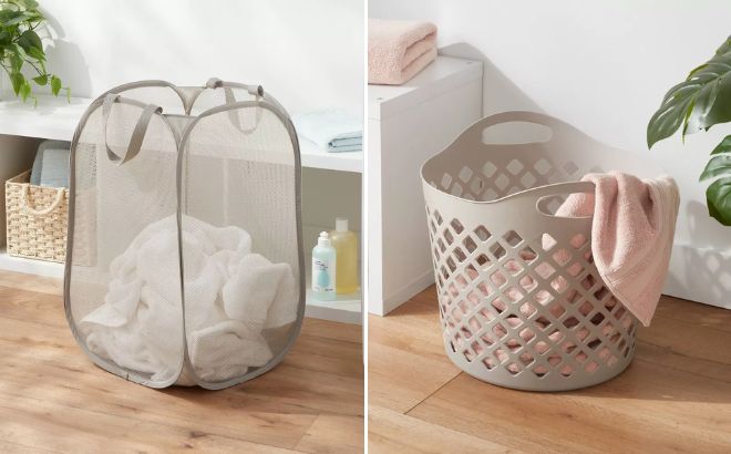 Brightroom Pop up Mesh Hamper and 1bu Flexible Diamond Round Laundry Basket Brightroom Pop up Mesh Hamper and 1bu Flexible Diamond Round Laundry Basket