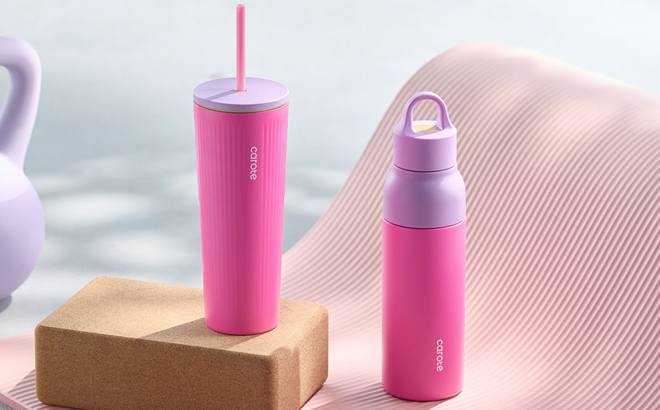 Carote 19 oz One Click Open Insulated Water Bottle and 21 oz Tumbler in Rose Pink